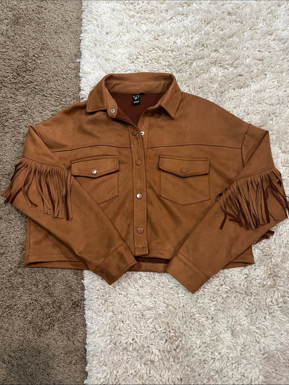 Suede Windsor western brown fringe cropped jacket